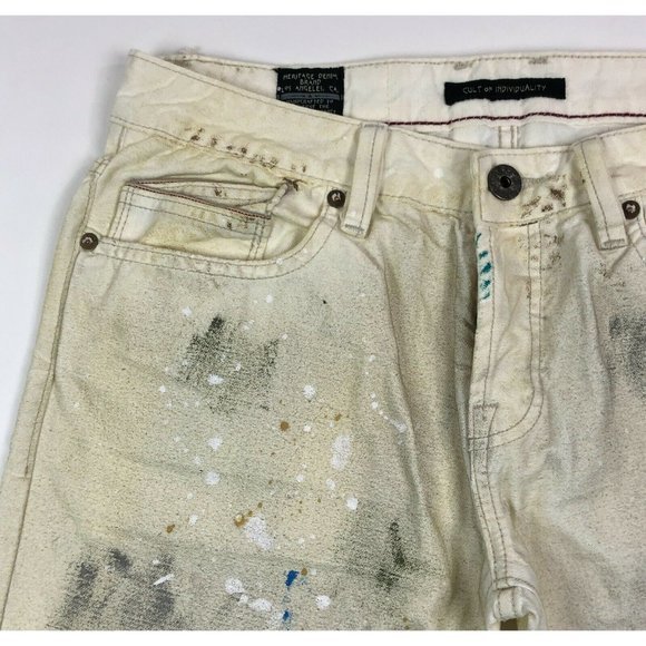 Cult Of Individuality Rebel Straight 32x34 Paint Splatter White Button Fly Jeans - Picture 4 of 11